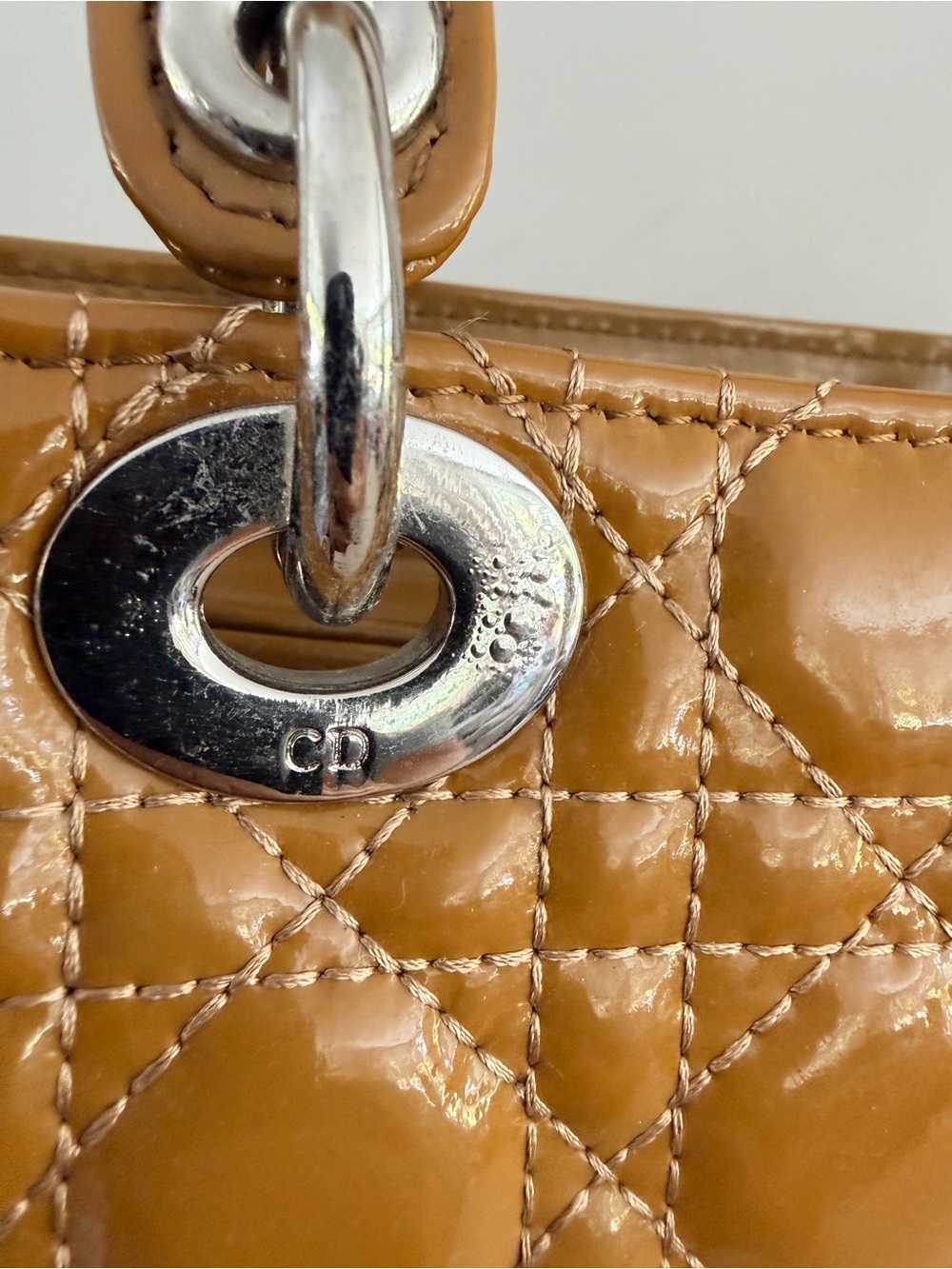 CHRISTIAN DIOR Lady Dior Mustard Gold Patent Cannage Bag + Strap - Picture 10 of 15